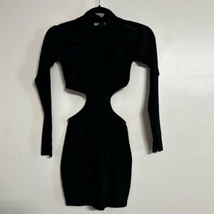 EGO long sleeve 
Cut Out High Neck Mini Dress